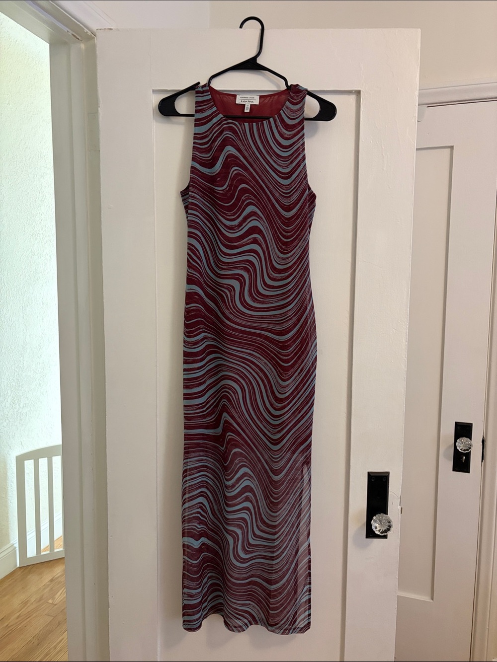 Burgundy and Light Blue Swirl Midi Dress